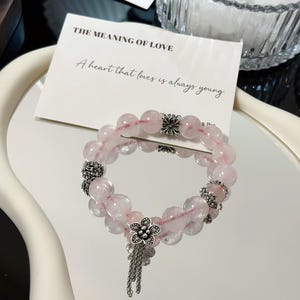 AAAA+ Madagascar Rose Quartz Bracelet, Madagascar 925 Sterling Silver , Pink Rose Quartz, Rose Quartz Bracelet 12mm Bracelet