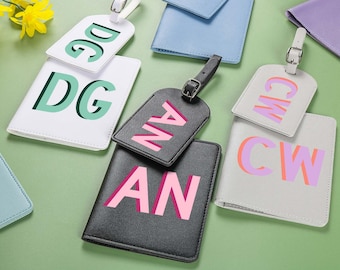 Gepersonaliseerde paspoorthouder en bagagelabel, huwelijkscadeau, reisaccessoires (logo accepteren)