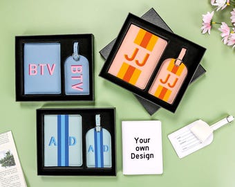 Personalized Passport Holder and Luggage Tag Set, Custom Travel Wallet