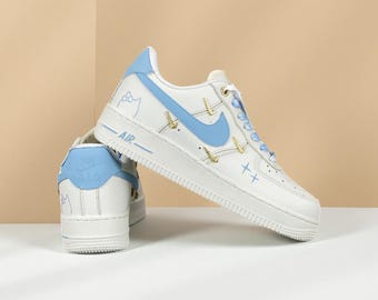 Blue Hand-Painted Kitten AF1 – Anime Style Custom Air Force 1 – Birthday Gift for Her