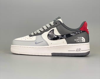 Custom The North FACE Air Force 1, handgeschilderde slangenleer AF1, sneaker voor heren en dames