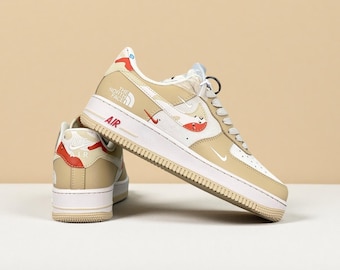 Personalisierte The North Face Air Force 1 | Handbemalt Gelb Weiss AF1 | Sneaker Für Männer Und Frauen