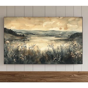 Spring Wildflower Frame TV Art, Vintage Style Summer Country Landscape Painting Screensaver, Neutral Spring Decor, Samsung Screensaver