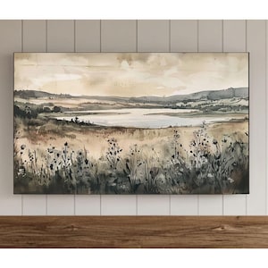Spring Wildflower Frame TV Art, Vintage Style Summer Country Landscape Painting Screensaver, Neutral Spring Decor, Samsung Screensaver