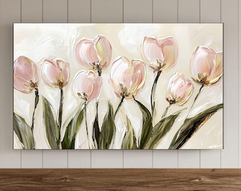 Tulip Easter Frame Tv Art, Spring, Neutral Toned Soft Floral Digital Download, Art File, Samsung Wallpaper, Background