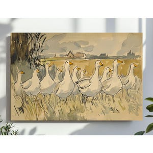 Vintage Duck Wall Art, Geese Watercolor Painting, Nursery Animal Decor, Kids Room Art, Printable, Instant Digital Download