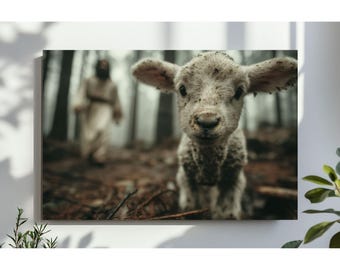 Lost Sheep Wall Art, Jesus the Good Shepherd Artwork, Faith-Inspired Christian Painting, Religious Wall Decor, Christian Gift, Digital File