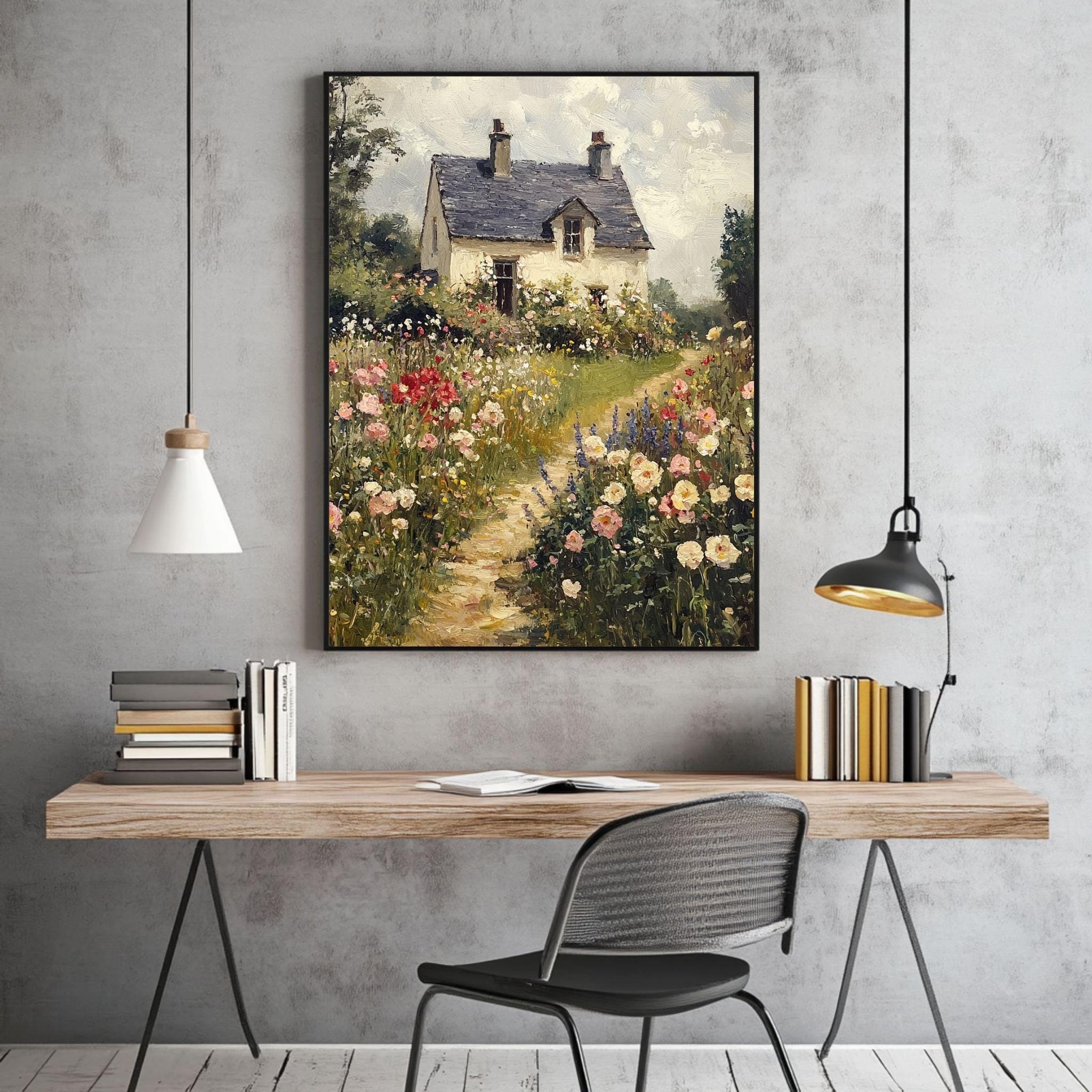Cottage Garden Wall Art, Spring Landscape Painting Print, Cottagecore ...