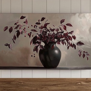 Burgundy Painting Frame TV Wall Art, DIGITAL DOWNLOAD, Vintage Fall Samsung Screensaver, Floral Background