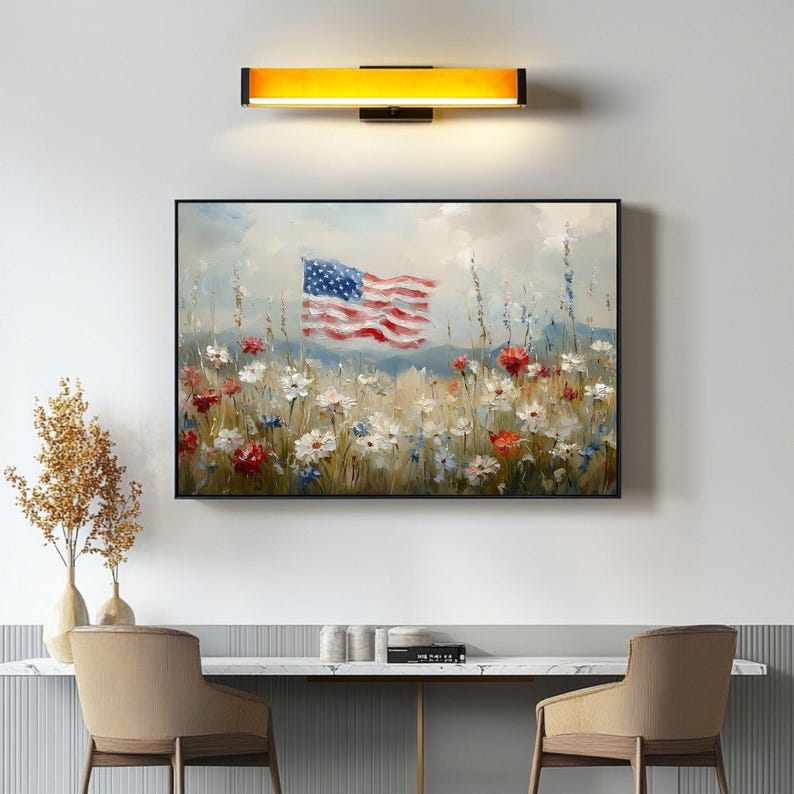 Patriotic American Flag 4th of July Flower Wall Art, Garden Scene ...