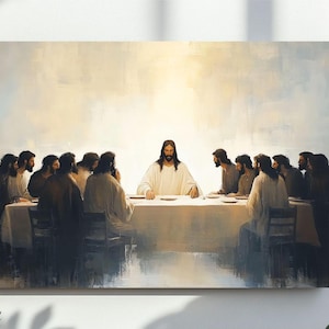 Christliche Kunstwerk Abendmahl Wandkunst, Jesus zum Ausdrucken, Jesus Zwölf Anhänger Instant, das letzte Abendmahl Digitale Datei, Ölgemälde Druck