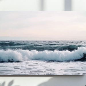 Blue Beach Wave Photography Wall Art, Ocean Waves Downloadable, Modern Coastal Water Poster, Large Printable, Digital File, Instant Download