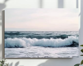 Blue Beach Wave Photography Wall Art, Ocean Waves Downloadable, Modern Coastal Water Poster, Large Printable, Digital File, Instant Download