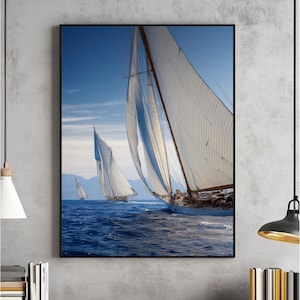 Sailboat Regatta Photo Wall Art, Coastal Yacht Racing Print, Nautical Ocean Decor for Beach House, Living Room or Office, Digital Download