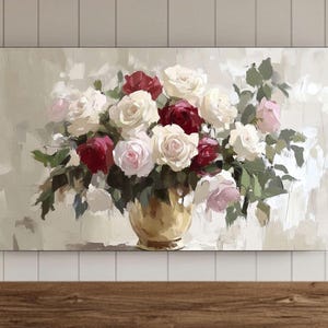 Impressionist-style Floral Frame TV Wall Art Print, Valentines Day Digital File, Valentines Screensaver, Valentines Floral Print