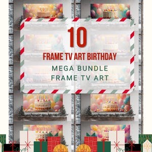 10 cornici per TV con decorazioni di compleanno, Buon compleanno Samsung, cornici per TV, decorazioni per TV Samsung, decorazioni da parete vintage per compleanno, da scaricare immediatamente.
