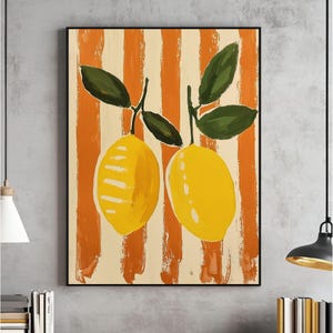 Lemons Art Print, Lemons And Stripes Printable, Modern Wall Art, Kitchen Wall Decor, Cute Lemon File, Digital Download