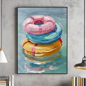 Colorful Inner Tube Wall Art, Pastel Summer Pool Float Print, Beach House Digital Download, Girly Coastal Apartment Printable