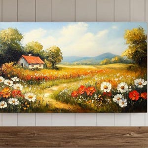 Vintage Wildflower Field, Samsung Frame TV Art Spring,  Flower Meadow, Warm Tone Field Country Landscape, Farmhouse TV Art, Digital Download