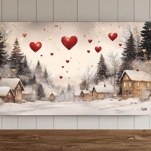Valentines Day Frame TV Wall Art, Valentine Hearts Samsung Screensaver, Muted Vintage Valentines Village Background, Valentines Art Decor