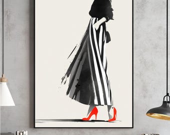 Black and White Fashion Print, Scandinavian Geometric Art (Digital Download)