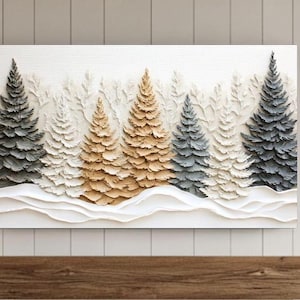Winter textured abstract trees painting Frame Tv Wall Art, Christmas snow frame Background, neutral modern Screensaver