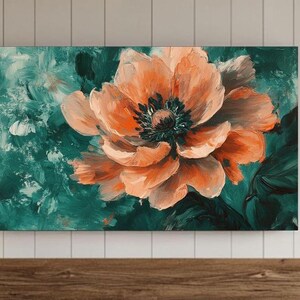 Flower Painting Frame TV Art, Antique Dark Green Peach Wildflower Screensaver, Earthy Organic Floral Vintage Botanical Summer Decor
