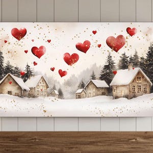Valentines Day Frame TV Wall Art, Valentine Hearts Samsung Screensaver, Muted Vintage Valentines Village Background, Valentines Art Decor