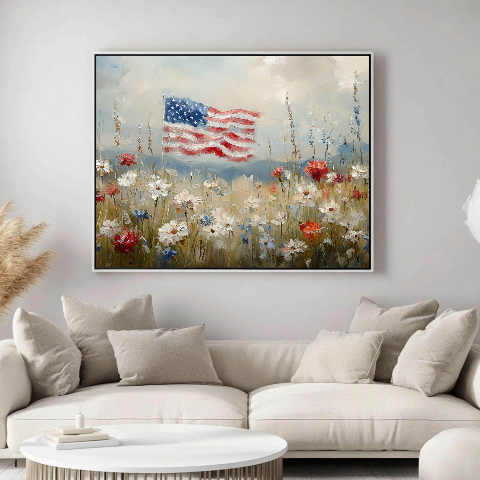 Patriotic American Flag 4th of July Flower Wall Art, Garden Scene ...
