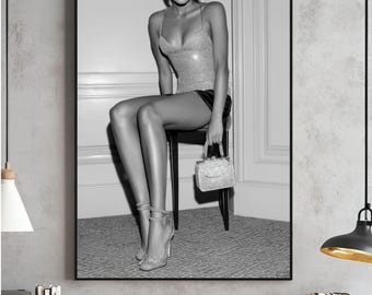 Arte mural de moda de lujo, impresión en blanco y negro, póster de alta costura, decoración de habitación Hypebeast, imprimible feminista, elegante, descarga digital