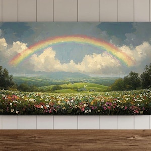Vintage St. Patrick&#39;s Day Frame TV Wall Art, Antique Irish Landscape Oil Painting with Rainbow, Farmhouse Decor, Shamrock, Digital Download