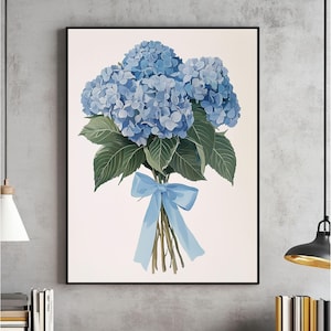 Blue Hydrangea Watercolor Wall Art,Watercolor Hydrangea Print,Coastal Granddaughter Decor, Botanical Poster,Watercolor Floral Painting