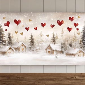 Valentines Day Frame TV Wall Art, Valentine Hearts Samsung Screensaver, Muted Vintage Valentines Village Background, Valentines Art Decor