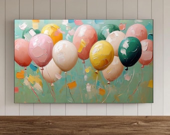 Geburtstag Samsung Rahmen Tv Wandkunst, alles Gute zum Geburtstag ölgemalte Luftballons Bildschirmschoner, digitaler Download für Hintergrund