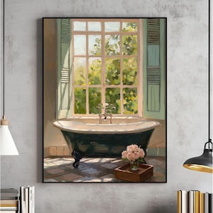 Vintage Bathroom Art Wall Art, Bathtub Art Print, Bath Room Digital File, Bathtub Wall Decor, Farmhouse Bathroom Poster, Bath Room Decor
