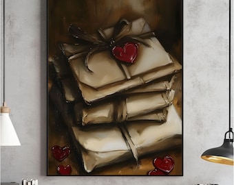 Valentine's Day Printable Wall Art, Still Life Vintage Love Letters Oil Painting, Cottagecore Decor, Antique Love Art Print Digital Download