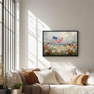 Patriotic American Flag 4th of July Flower Wall Art, Garden Scene ...