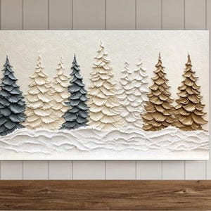 Winter textured abstract trees painting Frame Tv Wall Art, Christmas snow frame Background, neutral modern Screensaver