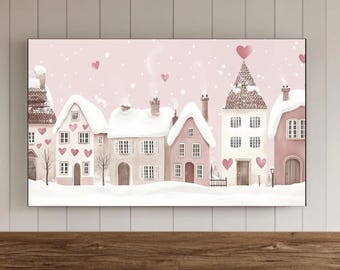 Valentines Day Samsung Frame TV Wall Art , Heart Valentine Village, Pink Aesthetic, Fun Valentines, Valentines Home Decor, Digital Download