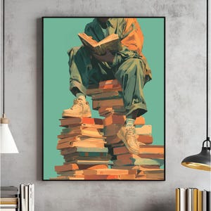 Digital väggkonst för svart man som läser, modernt boktryck, affisch med studiekonst, urban sneakerhead, böcker, trendig studentrumsdekor, direktnedladdning