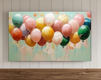 Geburtstag Samsung Rahmen Tv Wandkunst, alles Gute zum Geburtstag ölgemalte Luftballons Bildschirmschoner, digitaler Download für Hintergrund