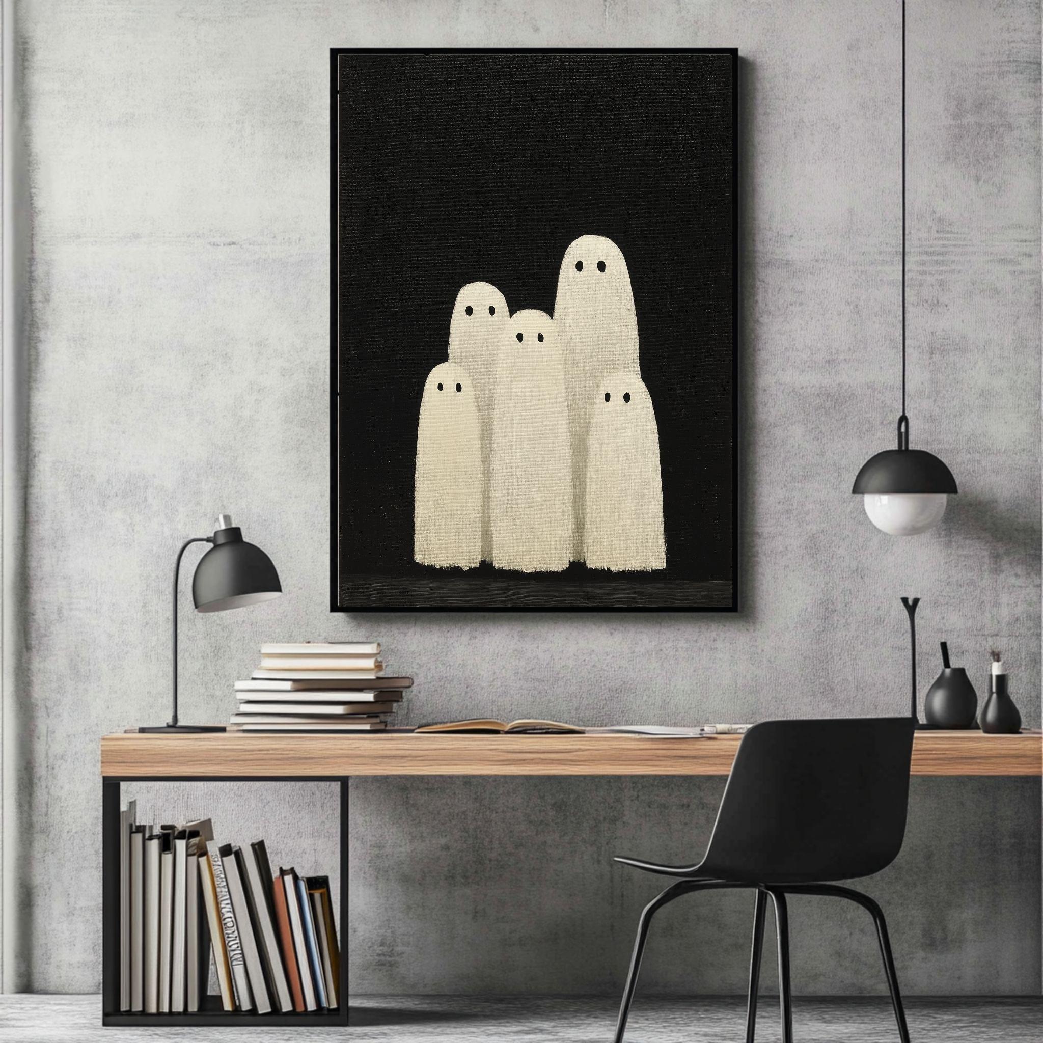 Cute Ghosts Halloween Wall Art, Vintage Spooky Decor Poster, Minimal ...