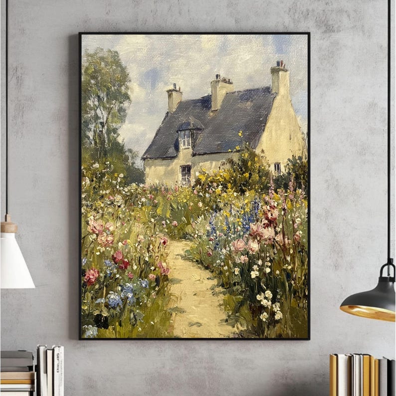 Cottage Garden Wall Art, Spring Landscape Painting Print, Cottagecore ...