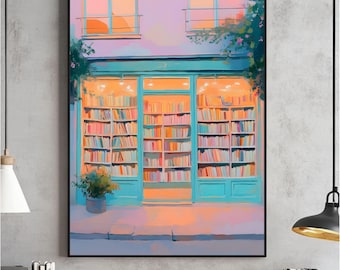 Bookshop Wall Art, Book Nook Decor, Cozy Bookstore Poster, Reading Nook, Vintage Bookshop Aesthetic Digital File, Bookish Merch Printable