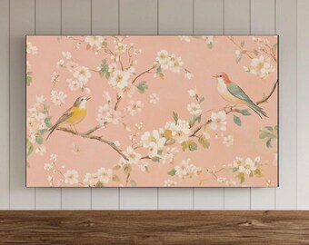 Rosa Chinoiserie Rahmen Tv Art, Chinoiserie Samsung Wandkunst, Frühling Bildschirmschoner, Princesscore Cottagecore Dekor, Bauernhausdekor