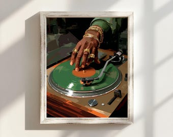 Vinyl Record Music Wall Art, Black Man DJ Art Painting, Turntable