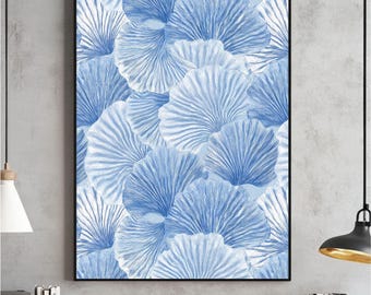 Blue Seashell Wall Art, Coastal Decor (Digital Download)