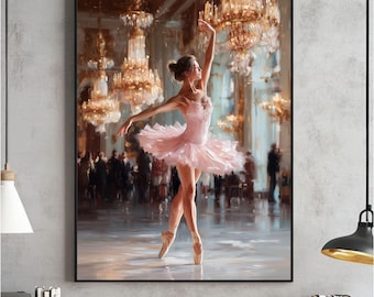 Vintage Ballerina Art Print, Pink Ballet Decor (Digital Download)
