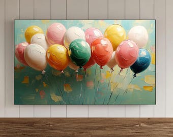 Geburtstag Samsung Rahmen Tv Wandkunst, alles Gute zum Geburtstag ölgemalte Luftballons Bildschirmschoner, digitaler Download für Hintergrund