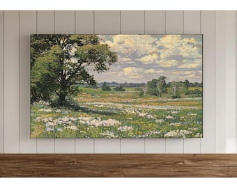 Vintage Spring Meadow Frame TV Art, Samsung Wallpaper, Spring Field Screensaver, Antique Summer Background, Spring Tv decor